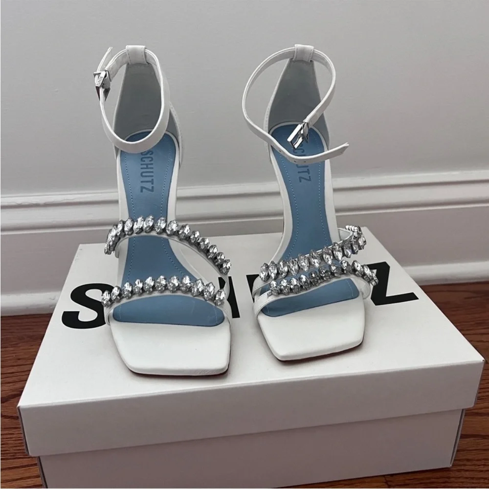 SCHUTZ White Rhinestone Embellished Heels - Picture 2 of 6